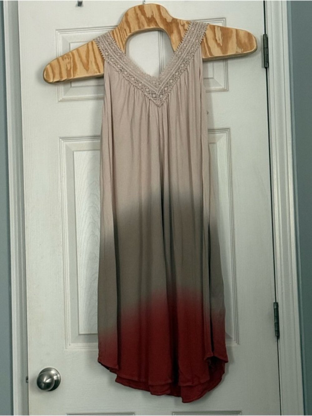 Sleeveless Ombre Maxi Dress in Beige, Olive & Brick M Oversized